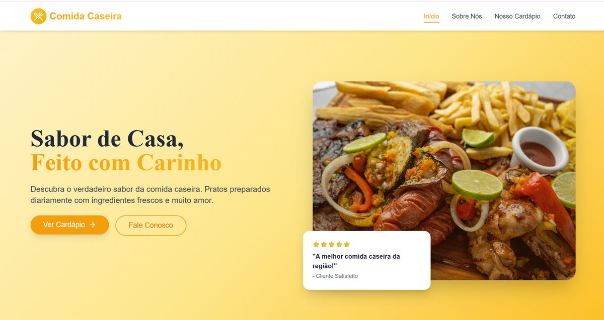 Prévia do site do restaurante Comida Caseira